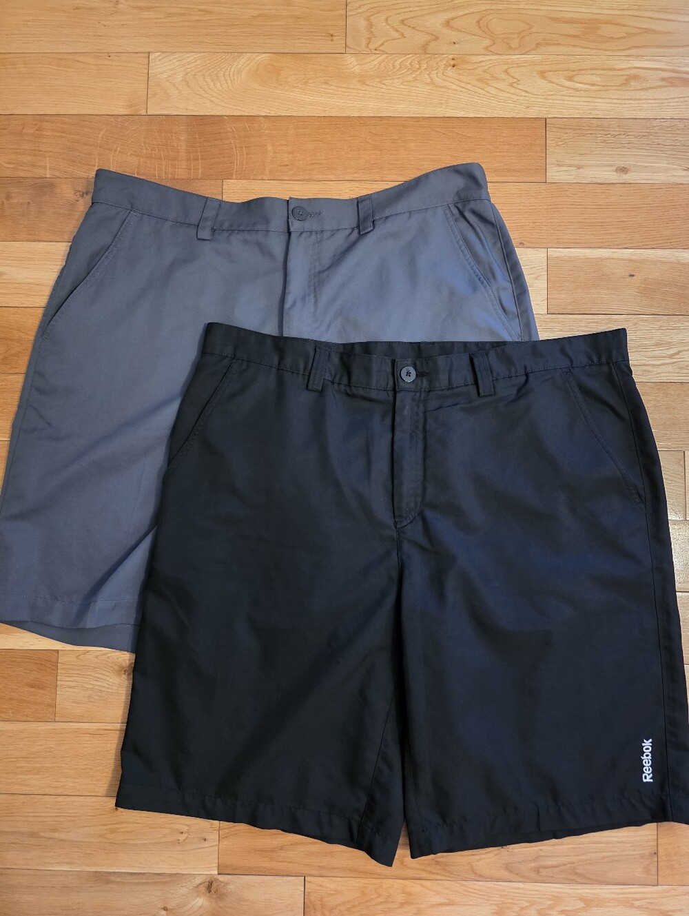 Reebok Men's Black and Gray Flat Front Performance Shorts - Size 40